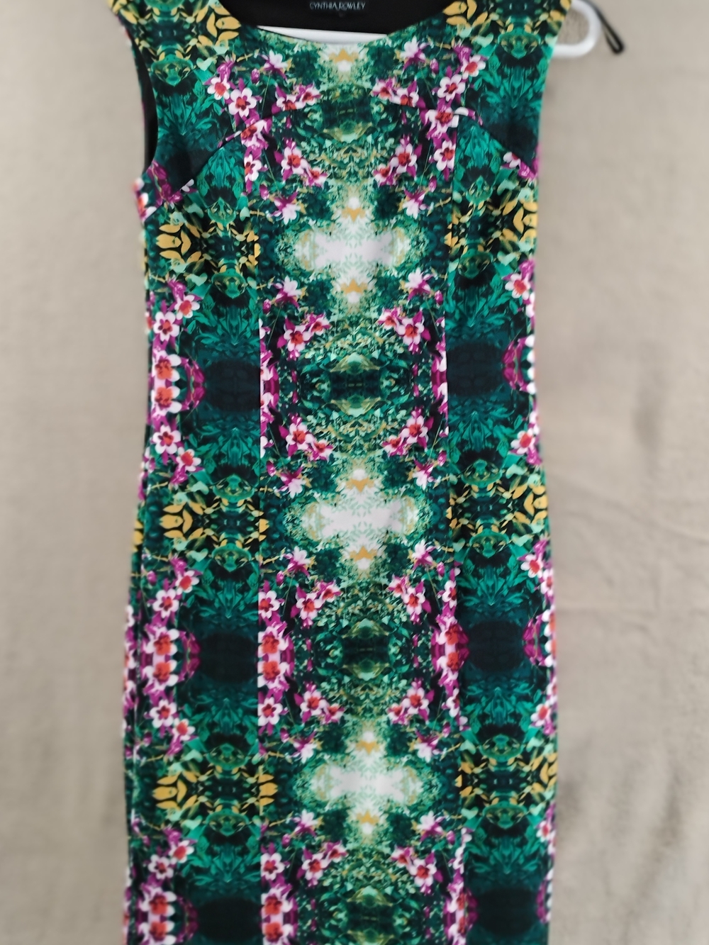 Cynthia Rowley Green Floral Mirror-Print Sheath Dress